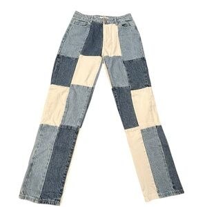 PacSun Patchwork Denim Jeans Straight Leg Size 25 Inseam 28” Festival‎ Mom